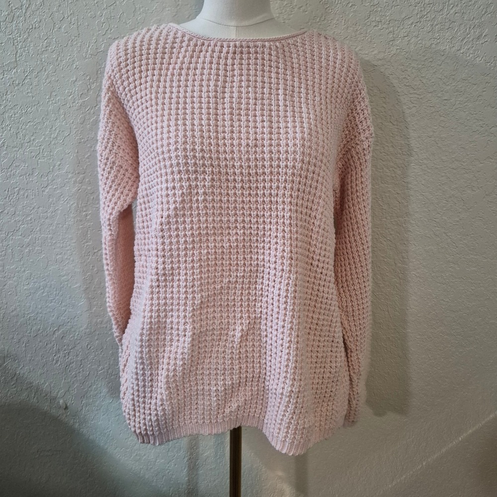 Bethany Mota Open Back Bow Waffle Knit Sweater Large Pink Coquette Balletcore